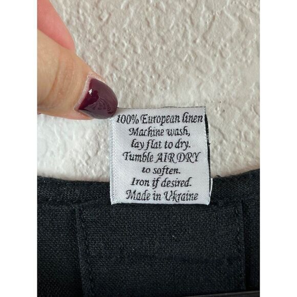 Crown Linen Designs 3/4 Bell Sleeve Hi-Lo Tunic Blouse XS Black European Linen - Picture 8 of 9